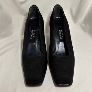 STUART WEITZMAN Black Fabric Square Toe Pumps with Black Patent Heels